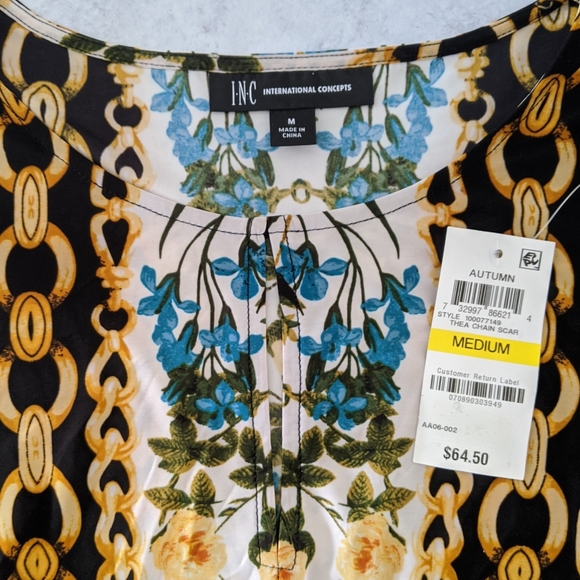 INC International Concepts Scarf Print Keyhole Blouse, M NWT - Picture 2 of 7